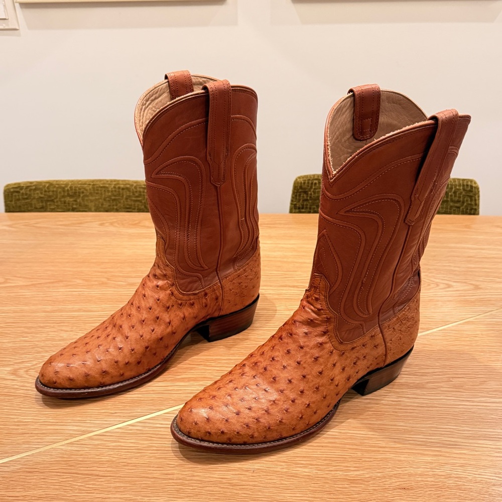 Tecovas Brown Ostrich Leather Cowboy Boots 10.5 D Pecan